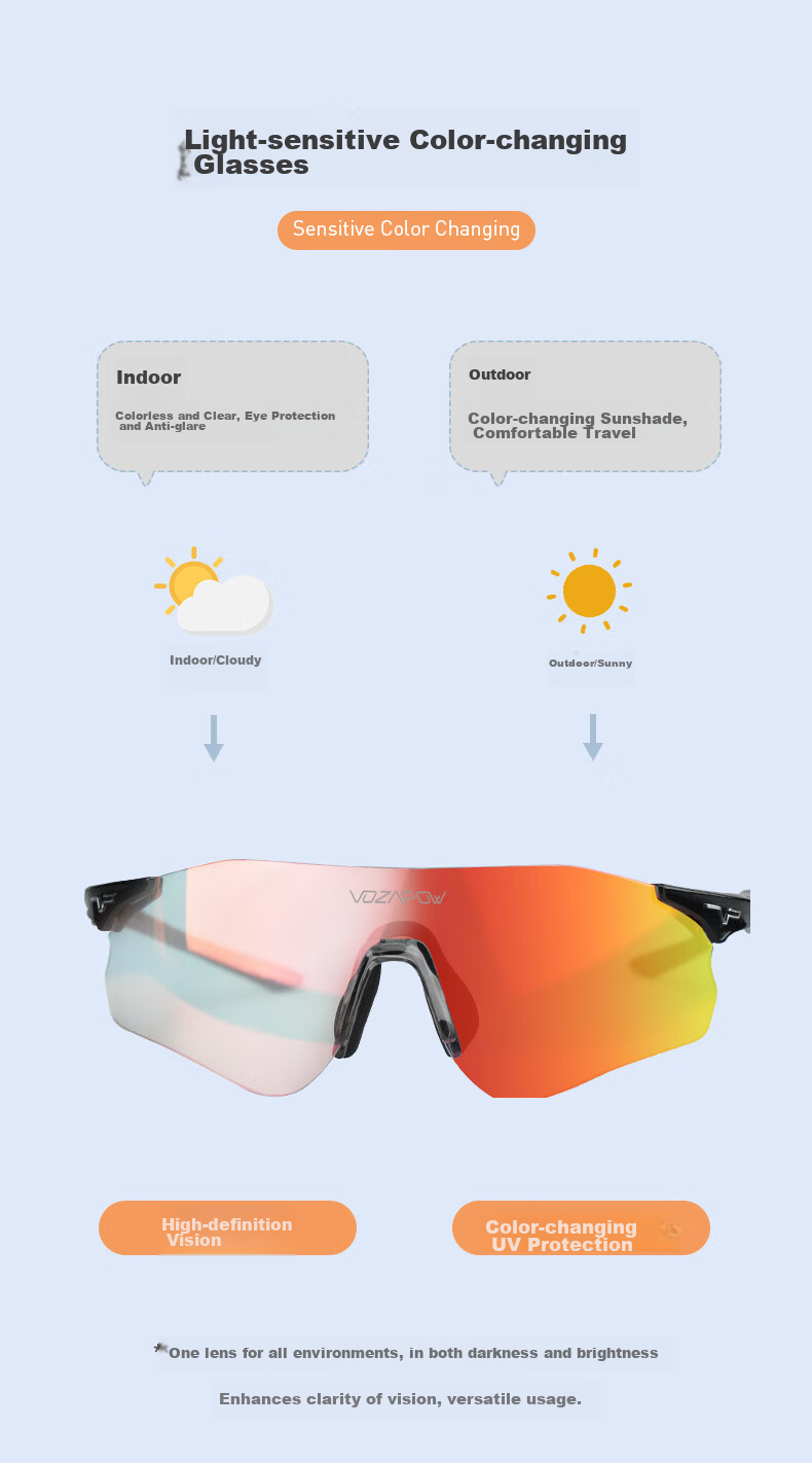 VOZAPOW Professional Marathon Running Glasses Frame, Photochromic Day And Night Dual-Use Trail Running Sports Cycling Goggles for Me 9