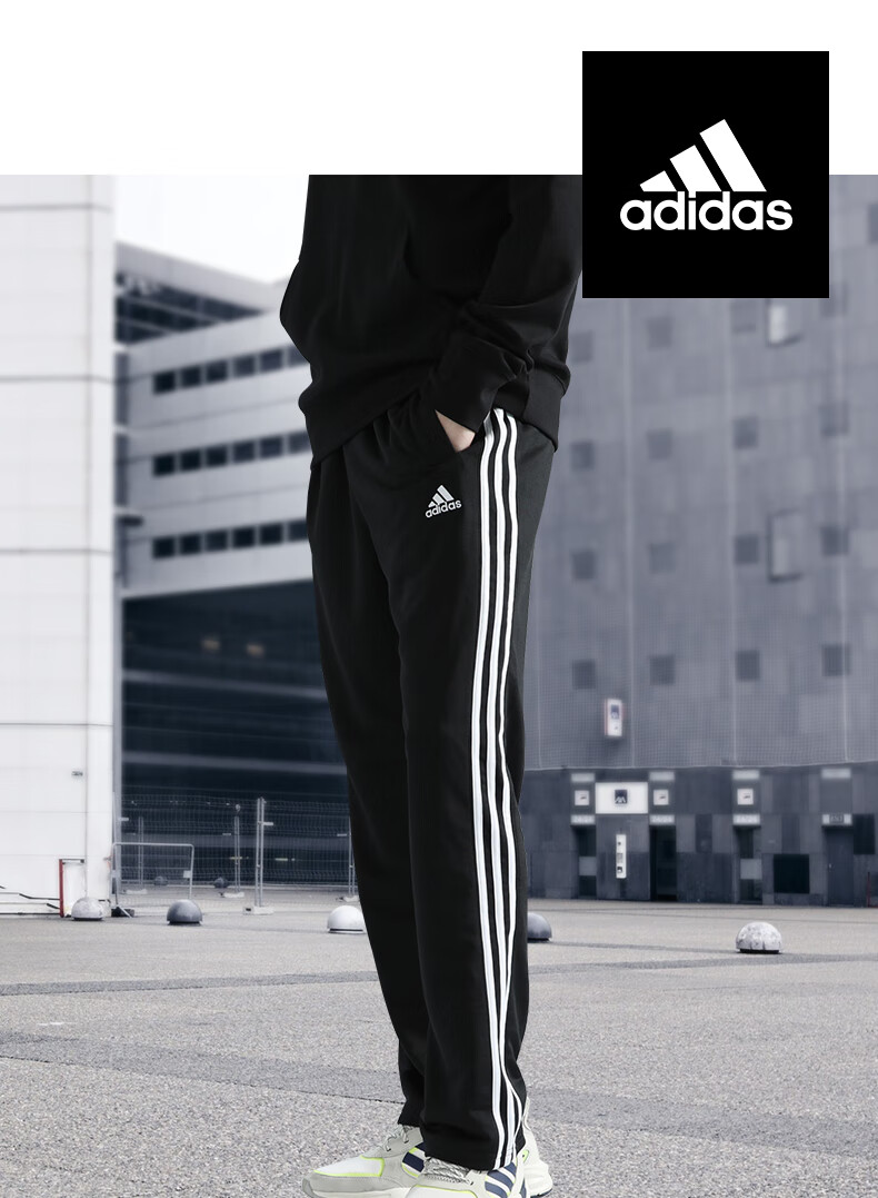 Adidas Men's And Women's Pants, Spring Loose Breathable Straight-Leg Trousers for Running, Sports Windproof Casual Pants, Black And Gold, Size S 1