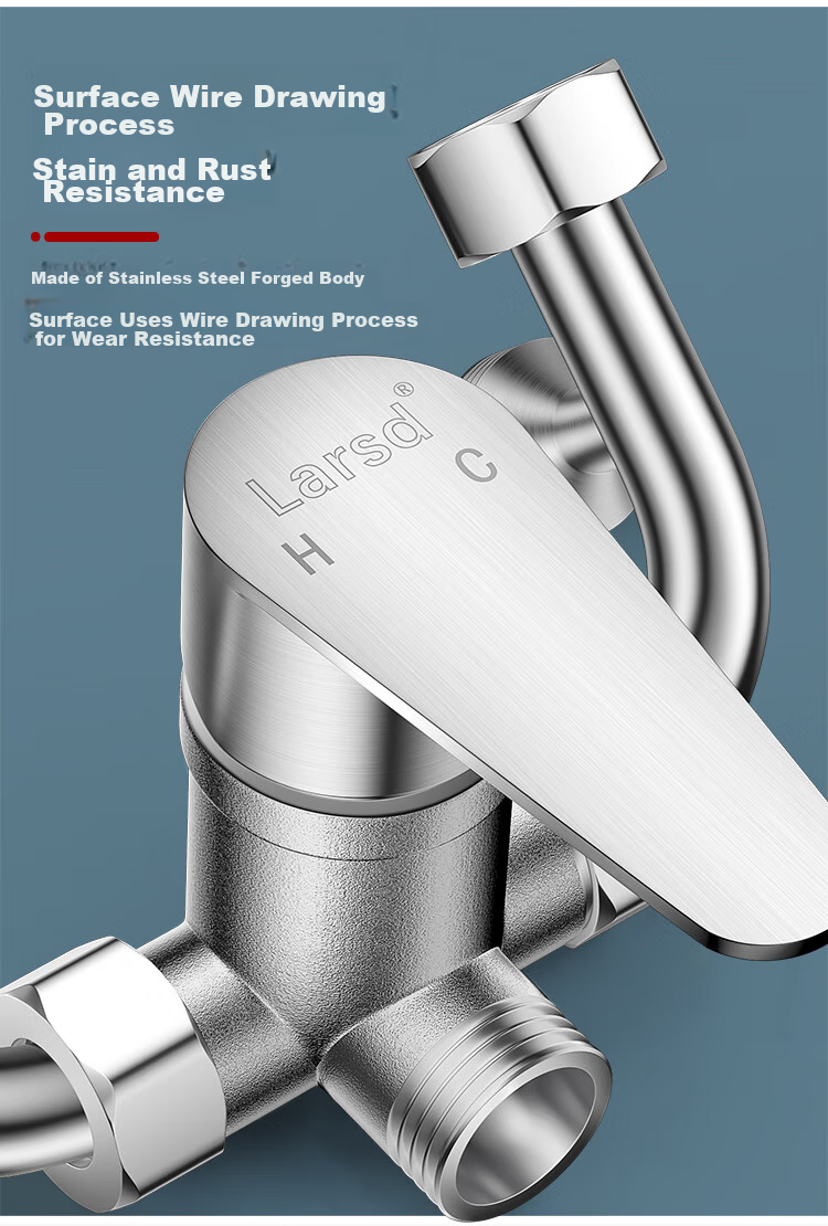 Larsd Electric Water Heater Mixing Valve, 304 Stainless Steel Shower Switch, Hot And Cold U-Shaped Valve, Surface-Mounted Shower Faucet, LD5223 13