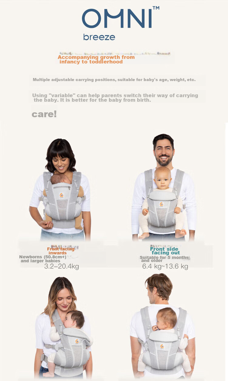 ERGObaby American Ergonomic Baby Carrier, Newborn Comfortable Strap, Breathable And Cool for Travel, Baby-Carrying Essential Breeze Wildflower Rice 12