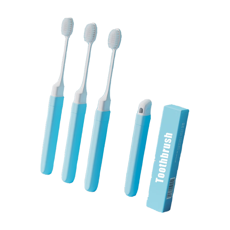 Etravel Travel Folding Mini Toothbrush Set, Tooth Brush with Matching Mini Wash Cup, Blue, Pack of 5