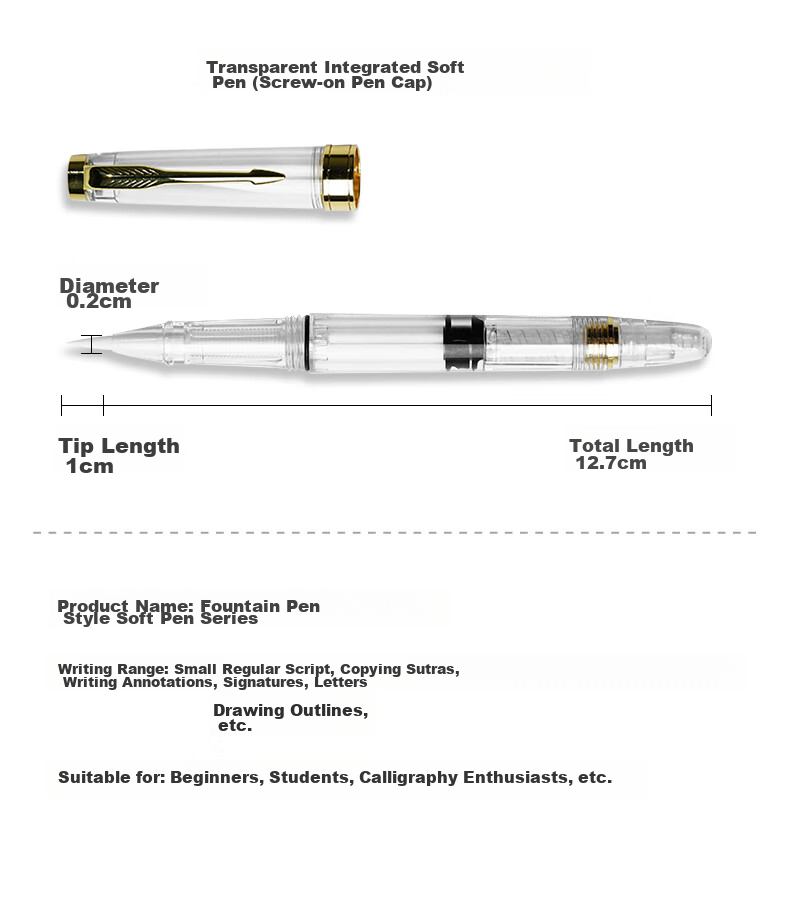 Rongbaozhai Calligraphy Brush Pen, Small Regular Script Refillable Soft Brush for Calligraphy Practice And Sutra Copying, Beginner's Entry-Level Soft-Tipped Wolf Hair Brush for Adults And Students, Black Gold (Includes 60 Ink Cartridges) 3