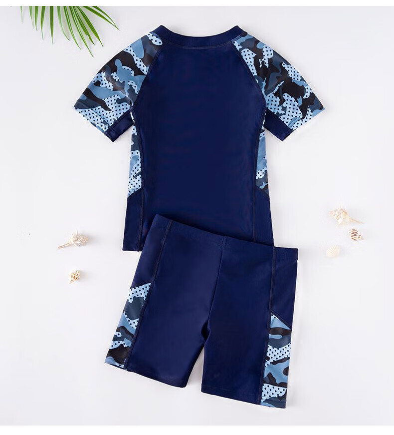 XTEP Children's Swimwear, Boys' Two-Piece Swimsuit, for Toddlers to Older Kids, Sports Swimming Gear, Colorful Blue, Size 130 14
