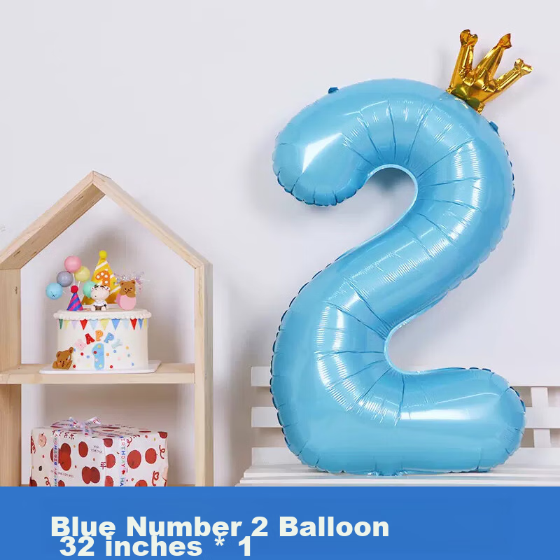 Duomeiyi Birthday Scene Decoration, Boy's Children's Birthday Number Balloons, 2-Year Atmosphere Props, Party Decorations, Blue