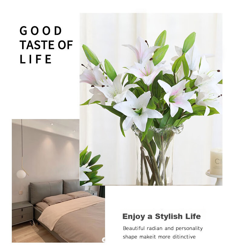 SUGER LOVE Nordic Style Multi-Head Lily Artificial Flower Bouquet, Living Room Decoration, Textured Silk Flowers, Fake Plants, Plastic Flowers 9