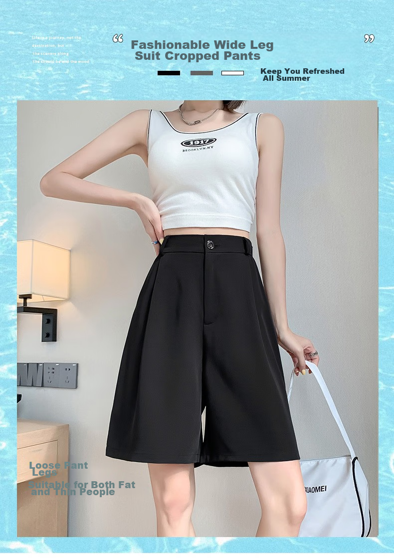 LangSha Women's Suit Shorts, Lightweight And Loose-Fitting for Summer Wear, Wide-Leg Five-Point Shorts, High-Waisted A-Line Slimming Casual Shorts 1