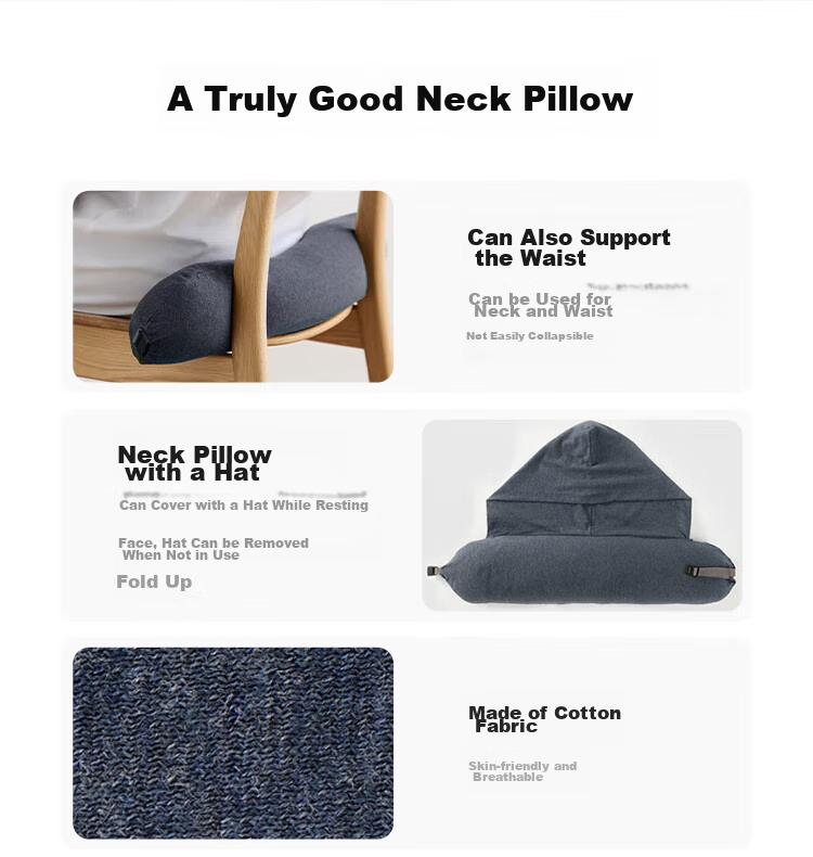 MUJI Comfortable Neck Pillow, Mid-Autumn Festival Gift, Nap Pillow, U-Shaped Pillow, Office Headrest, Backrest with Cap, Dark Gray 4