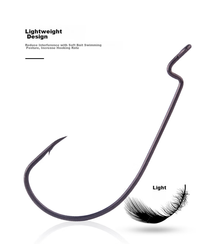 BKK 9005 Lingwu 2X Wide-Body Curved Hook for Largemouth Bass, Mandarin Fish, And Soft Lure Fishing Hooks 2