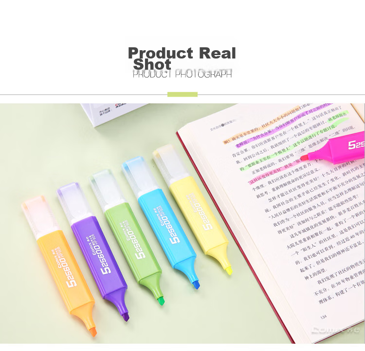 COMIX 6-Color Highlighters with Axe-Shaped Tips, Mixed Colors, 6 Marking Pens for Students' Key Points, Office Use, Study, Water-Based EHP02 Back-To Essential Colorful Markers for Students 7