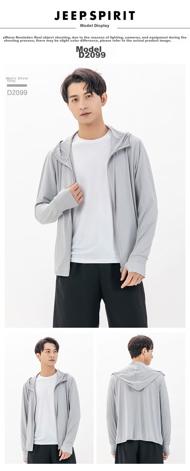JEEP SPIRIT Sun Protection Clothing for Men And Women, Couples Style, Cool Lightweight Breathable Fashion Versatile Skin Coat Sunscreen Jacket, Silver Gray 4XL 24
