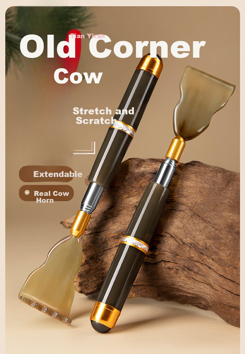 Fanyejia Natural Ox Horn Back Scratcher, Extendable Self-Massage Tool, Back Scratcher Gift Box, Mid-Autumn Festival Gift 1