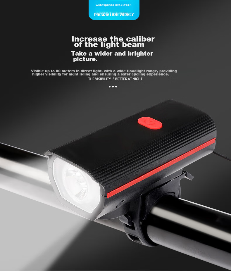 BIKEBROS Bicycle Front Light USB Rechargeable Horn Light Mountain Bike High Brightness Flashlight Children's Bicycle Bell Bike Front Light Strong Night Riding Light Horn Light Blue Strong Light 4