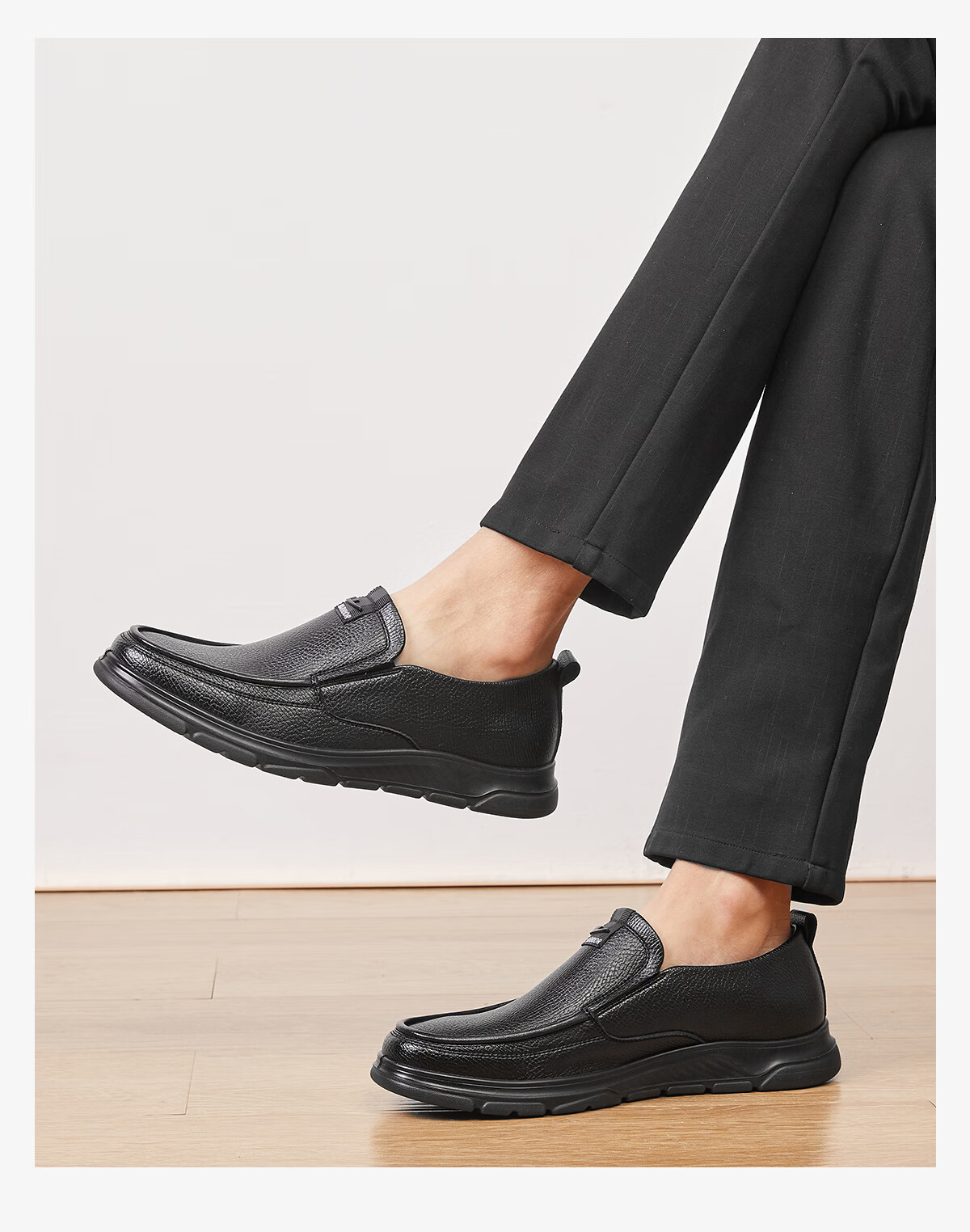 Huili Leather Shoes for Men, Comfortable Slip-On for Spring And Summer, Business Commute Breathable Soft-Soled Casual Shoes, Black, Size 39 7