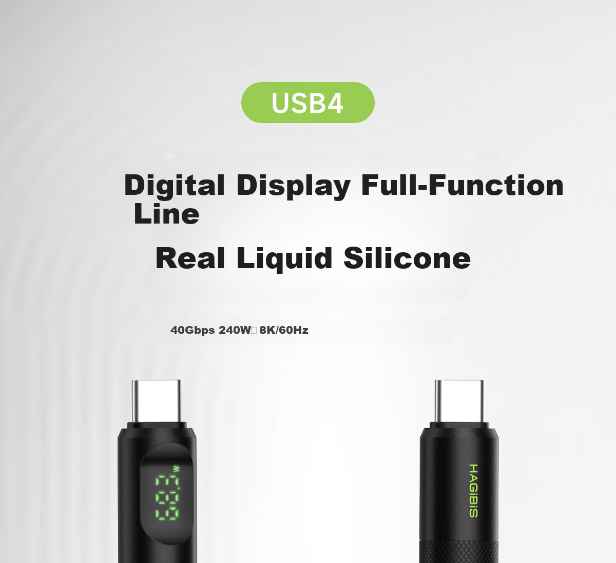 Hagibis Full-Function Digital Display Data Cable Compatible with Thunderbolt 4, Dual-Head USB4, Suitable for IPhone 17 Charging Cable, PD Fast Charging, Hard Drive High-Speed Transmission, Silicone Video Cable 1