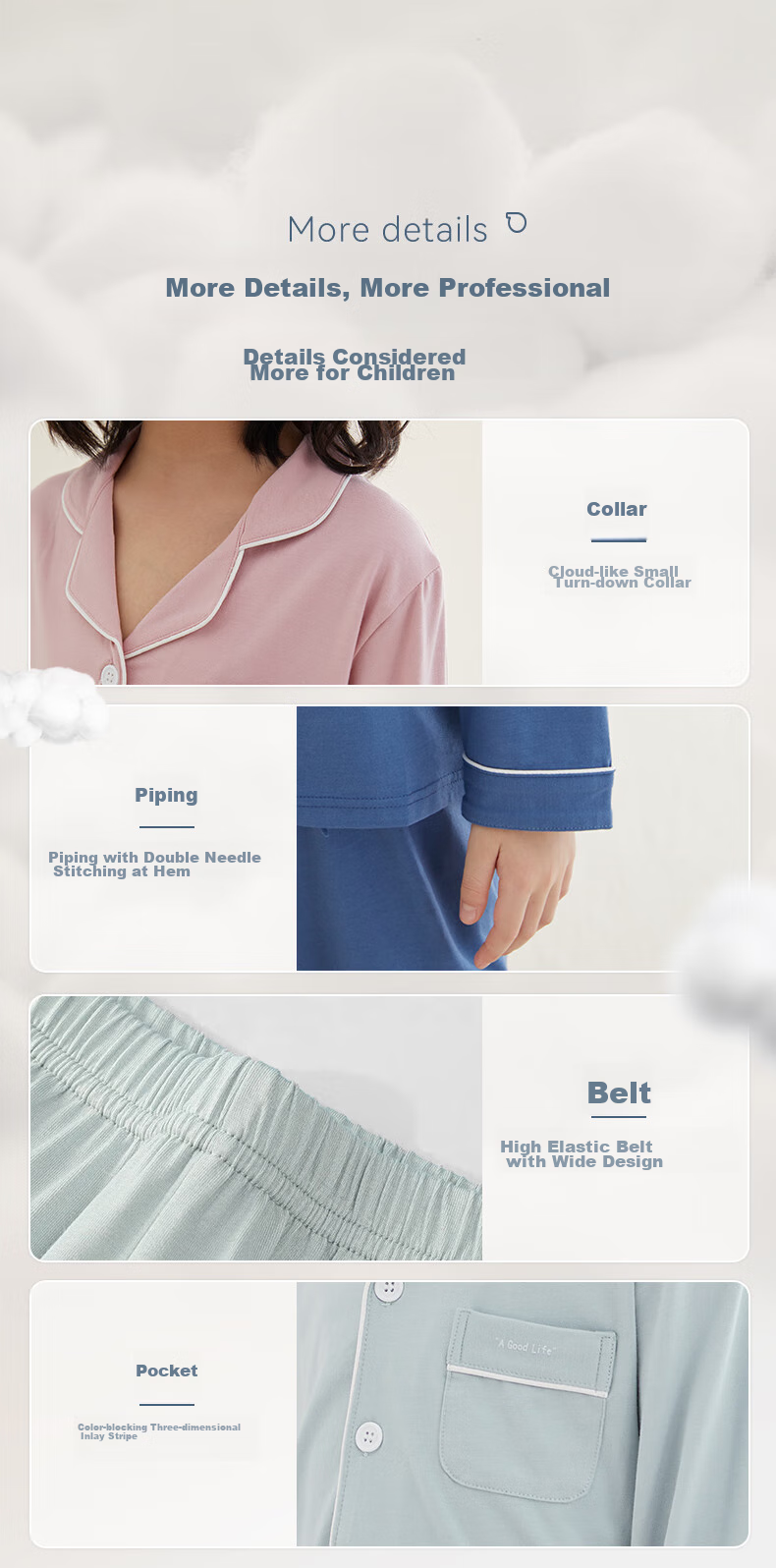 Hodo Children's Pajamas for Boys And Girls, Spring And Autumn Long-Sleeve Thin Modal Cotton Home Wear Set J3174, Shrimp Pink, Size 170 8