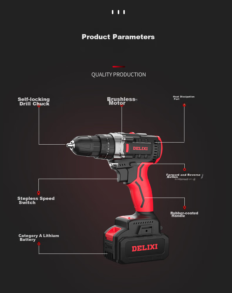 DeliXidianqi 21V Brushless Electric Drill, Rechargeable Lithium Impact Drill, Multifunctional Household Electric Drill, Household Electric Screwdriver, 4.0 15
