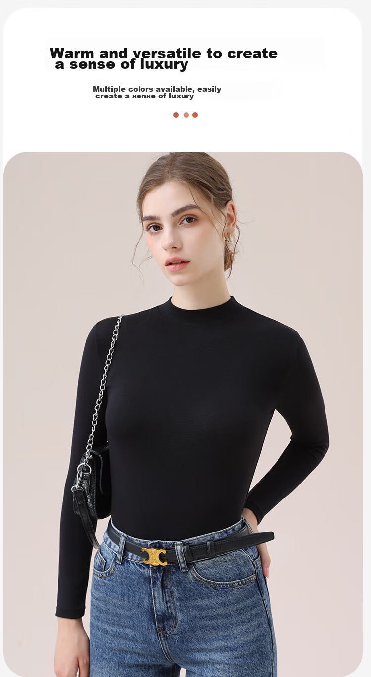 MiiOW Tech Heated Thermal Underwear Women Acrylic Cashmere Autumn High Neck Base Shirt Gray 26