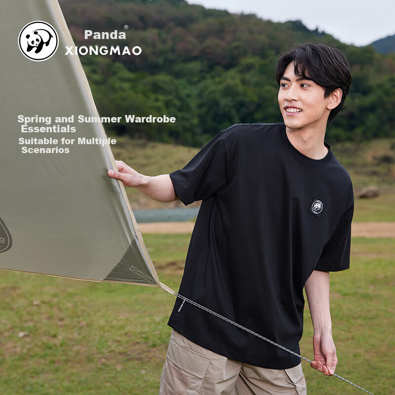 CAMEL Outdoor Unisex Casual Short-Sleeve T-Shirt, Round Neck, Cool And Breathable Top [Panda Collaboration] A34BA6K170