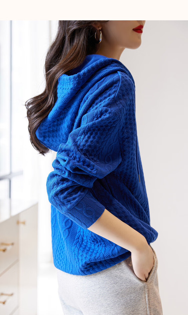 Dme [3D Twisted Floral Hoodie], Spring And Autumn Hooded Drop-Shoulder Long-Sleeve Slightly Stretchy Geometric Women's Sweatshirt 11