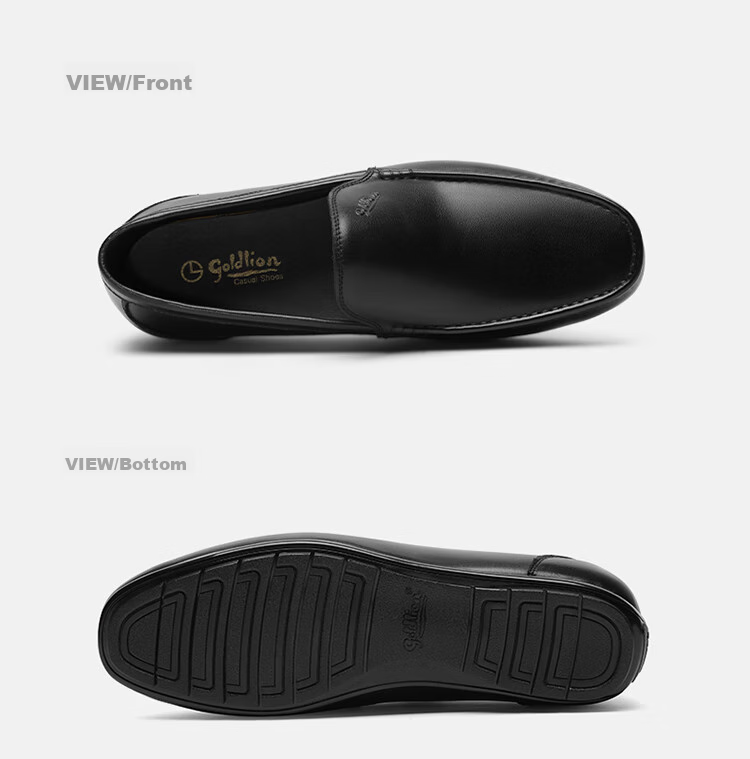 Goldlion Men's Slip-On Loafers, Comfortable Penny Loafers, Business Casual Leather Shoes, 57101035001A-Black Size 39 15