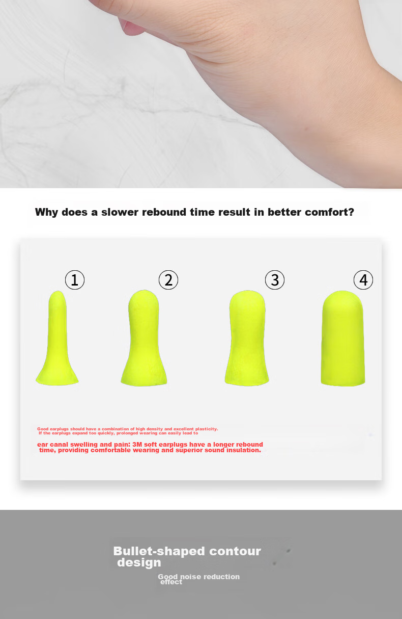 3M 312-1250 Soundproof Earplugs, Bullet-Shaped Foam, Comfortable for Work, Study, Dormitory, Anti-Snoring, 200 Pairs 6