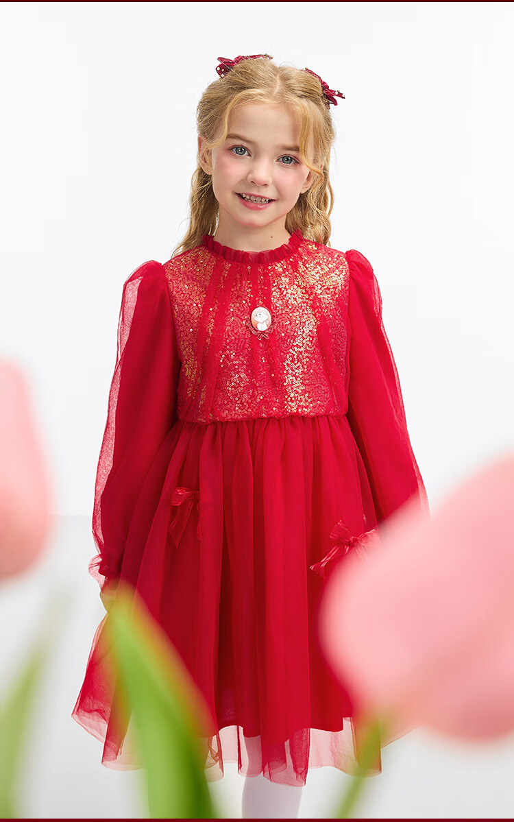 DISNEY Girls' Traditional Style Long Sleeve Dress New Year Princess Dress 25 Spring Autumn DB411RE02 Red Size 110 29