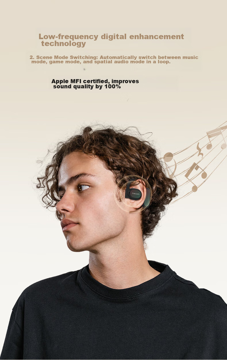 Dacom FreeBeatsPRO [Apple MFi Certified] Bluetooth Headphones, Open-Style for Sports And Running, Non-In, Non-Drop, Wireless Ear-Hook Design, Bone Conduction Concept, Compatible with Huawei 6