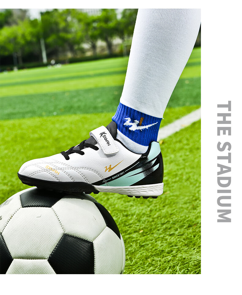 Shuangxing Kids Soccer Shoes Youth TF Turf Cleats Velcro Training Shoes Boys Girls Grass Football Sneakers Student Match Shoes 5