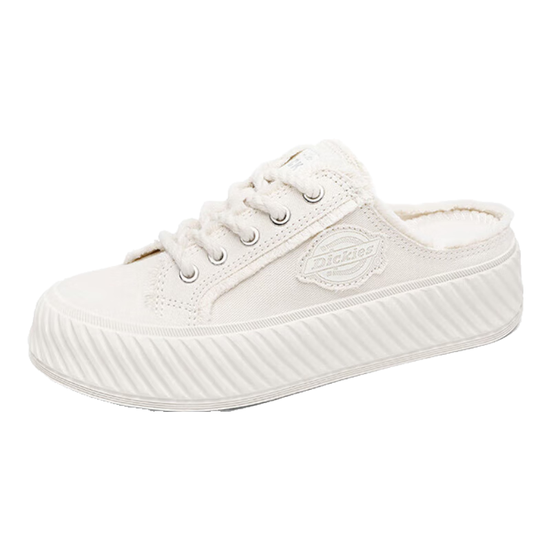 Dickies Slip-On Couple Canvas Shoes, Women's Casual Shoes, Flat Shoes, Lazy Half Slippers, Beige, Size 36