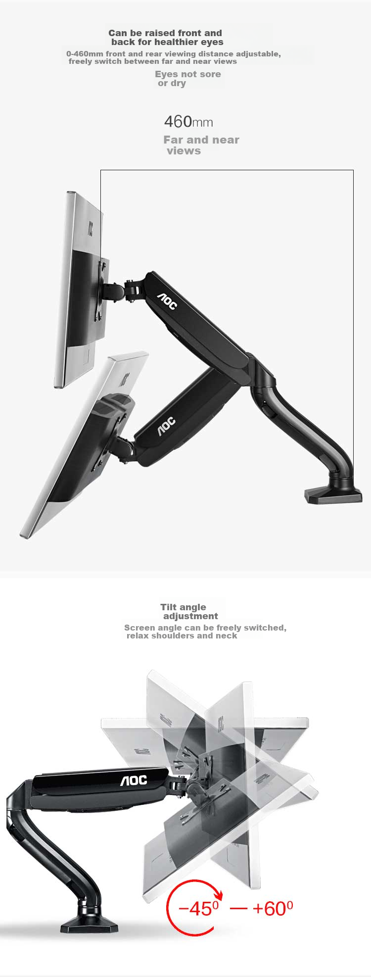 AOC SBX15 Black Single Monitor Stand, Rotating Computer Mount, No Drilling Required Desk Stand, Screen Support, Monitor Riser, 360° Rotatio 5