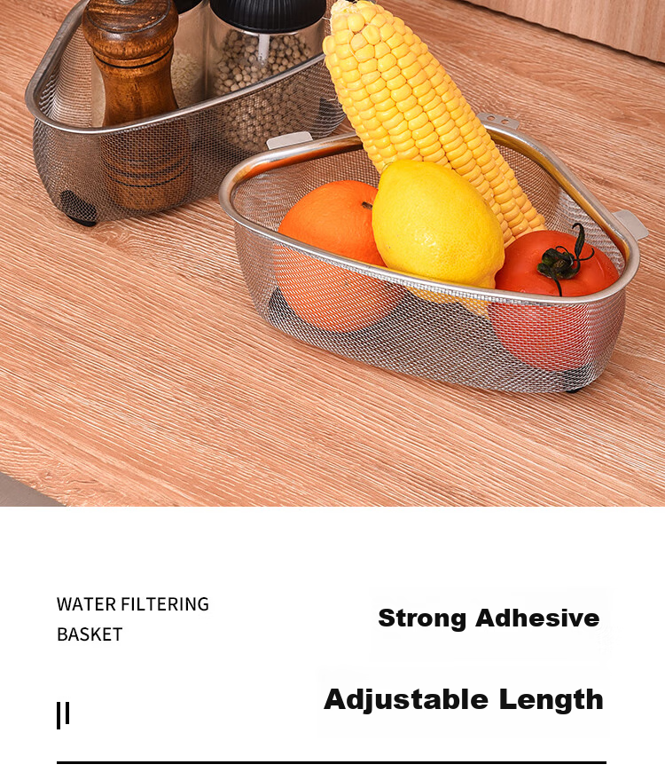 Dipuer Triangular Sink Strainer, Stainless Steel Kitchen Utensil, Multifunctional Drainage, Leftover Food Residue Drainer, Storage Rack 13