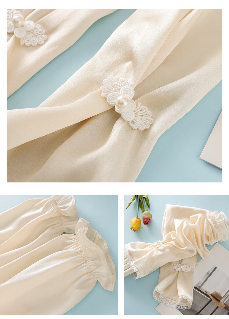 Shanghai Story Women's 100% Mulberry Silk Sun Protection Sleeves Spring Summer Chinese Style Lace Ice Sleeves UV Protection Champagne Gold 13