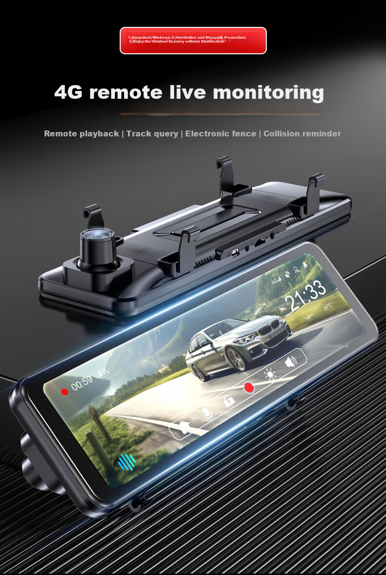 Weilute 4G Sentry Mode, Self-Driving Recorder, 360-Degree Panoramic 24-Hour Parking Monitoring, SONY Rearview Mirror 5