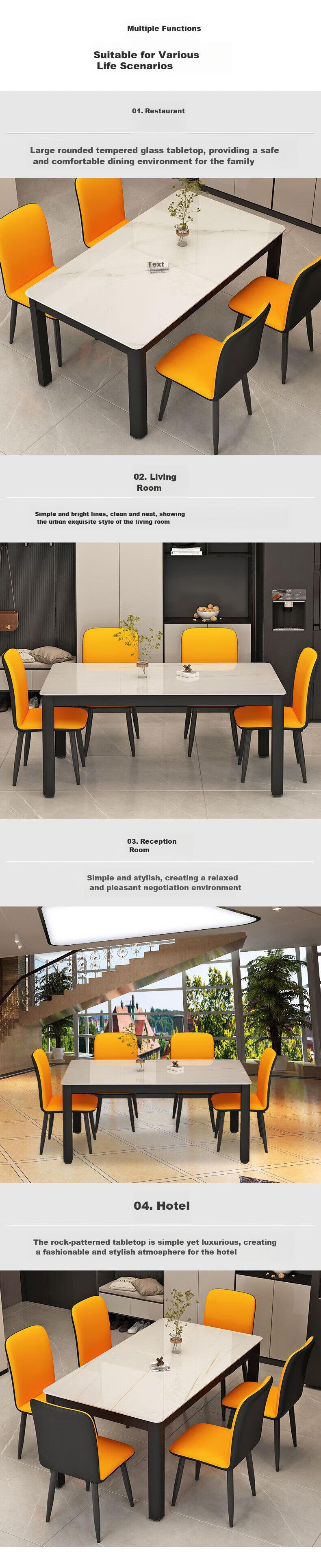 Fanshe Dining Table And Chair Set, Simple Luxury Glass Rock Slab Pattern, Compact Size for Home Dining Room, Rectangular Dining Table 4
