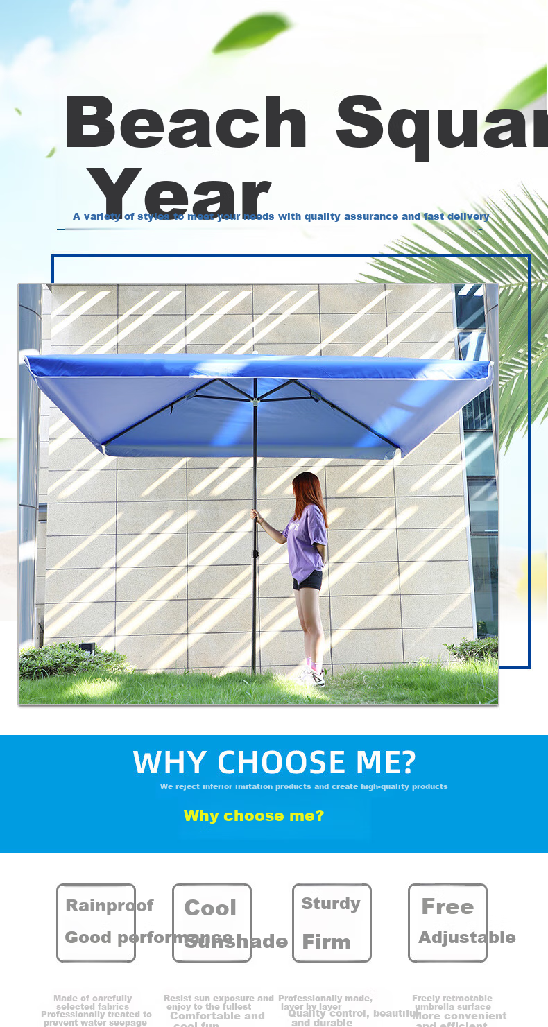 Yijia Outdoor Sun Umbrella, Outdoor Patio Umbrella, Sun Protection Market Stall Umbrella, Beach Umbrella, Rain Umbrella, 2.5-Meter Blue Square Umbrella 1