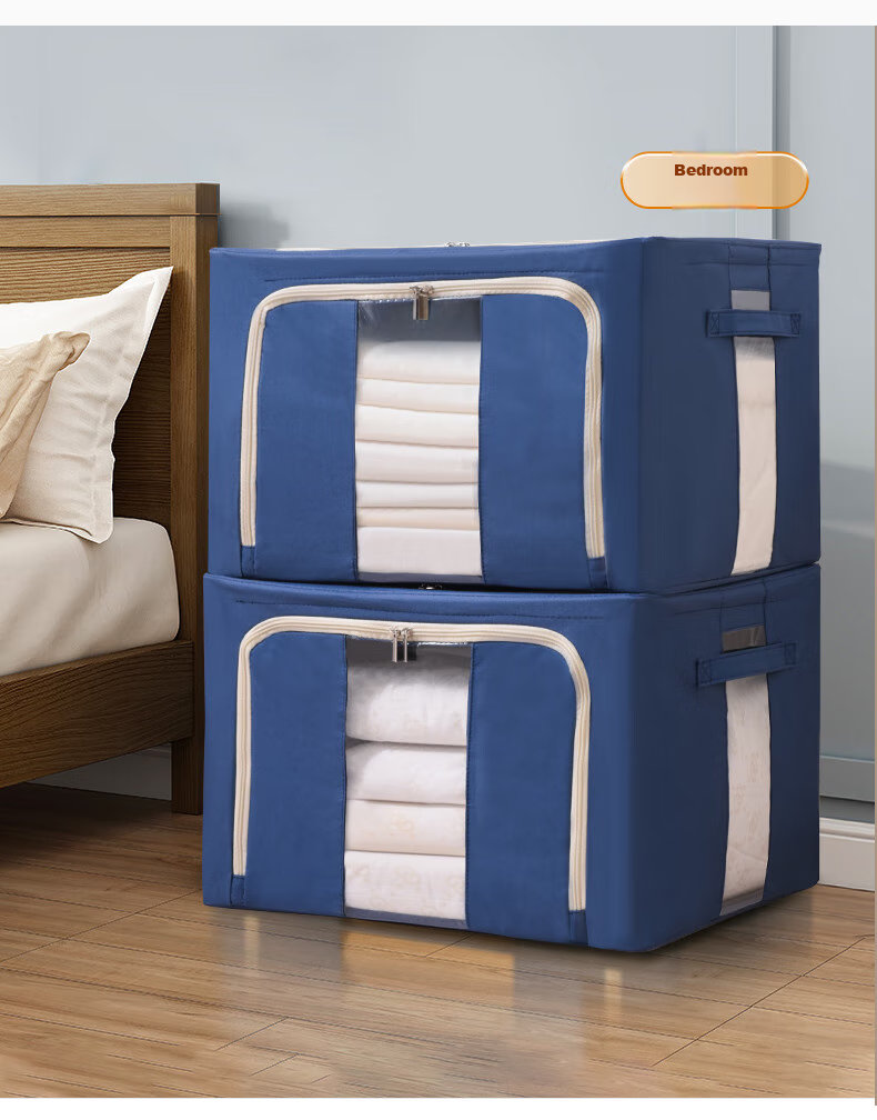 Baicaoyuan Antibacterial Oxford Fabric Storage Box, 36L Moisture-Proof Large Capacity Travel Box, Blue, 2-Pack, Fabric Organizer Box, Clothes And Quilt Storage Container 19
