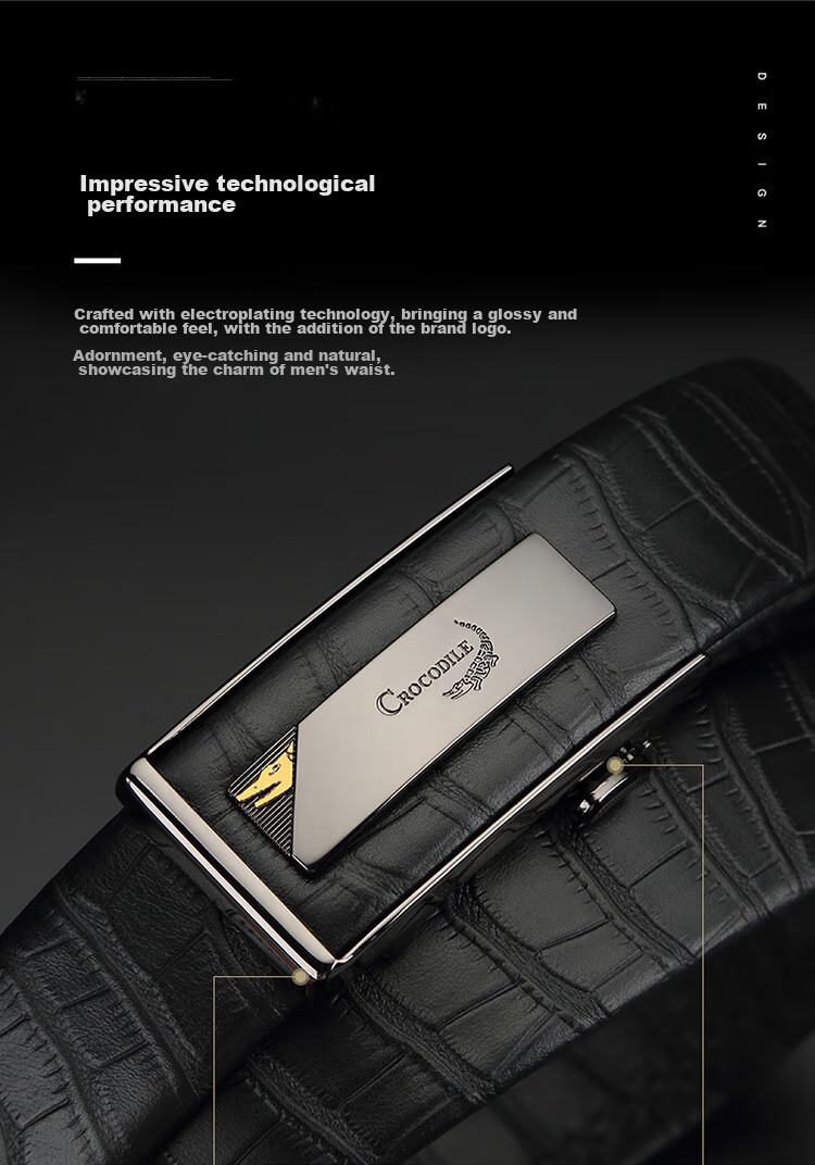 CROCODILE Business Crocodile Pattern Top-Grain Leather Automatic Buckle Belt, Men's Inner Wear Waistband, Birthday Gift for Boyfriend, 1718 5