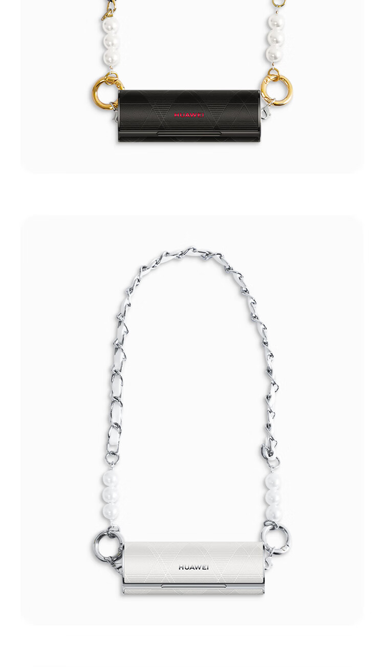 ESCASE Suitable for Huawei FreeBuds Lipstick2, Earphone Wrist Strap Pendant, Dopamine Chanel-Style Leather Strap with Pearl And Silver Chain, Pearl White 6