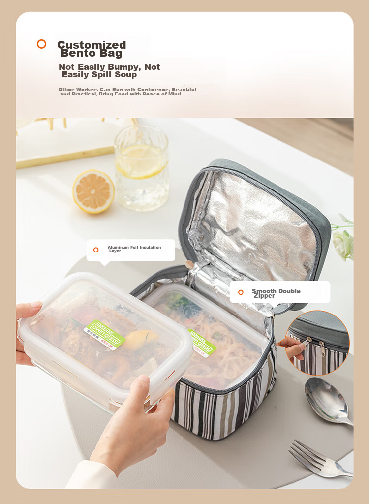 LOCK&LOCK Insulated Glass Food Storage Container Set with Dividers, Lunch Box 600ml + 500ml with Lunch Bag 7