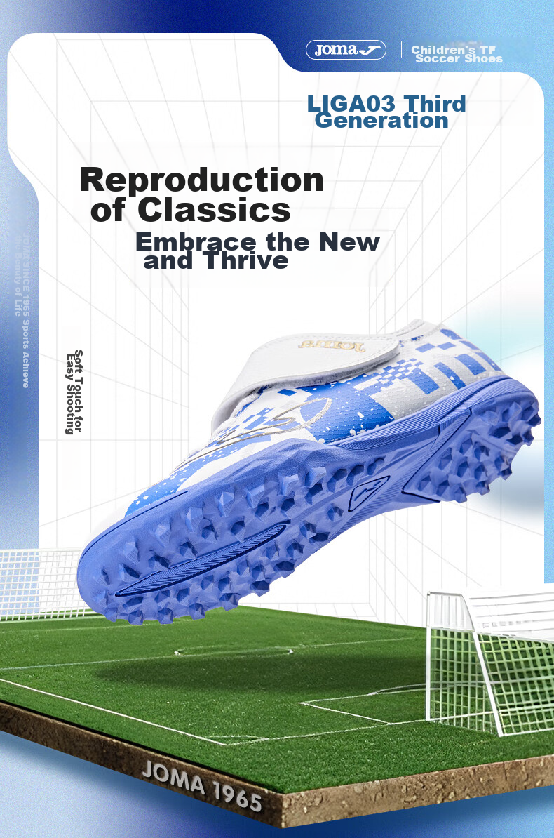 JOMA Soccer Shoes for Children, TF Turf Cleats, Boys And Girls Youth Elementary School Students, Retro Classic Football Training Shoes, Light Blue, Size 34 1