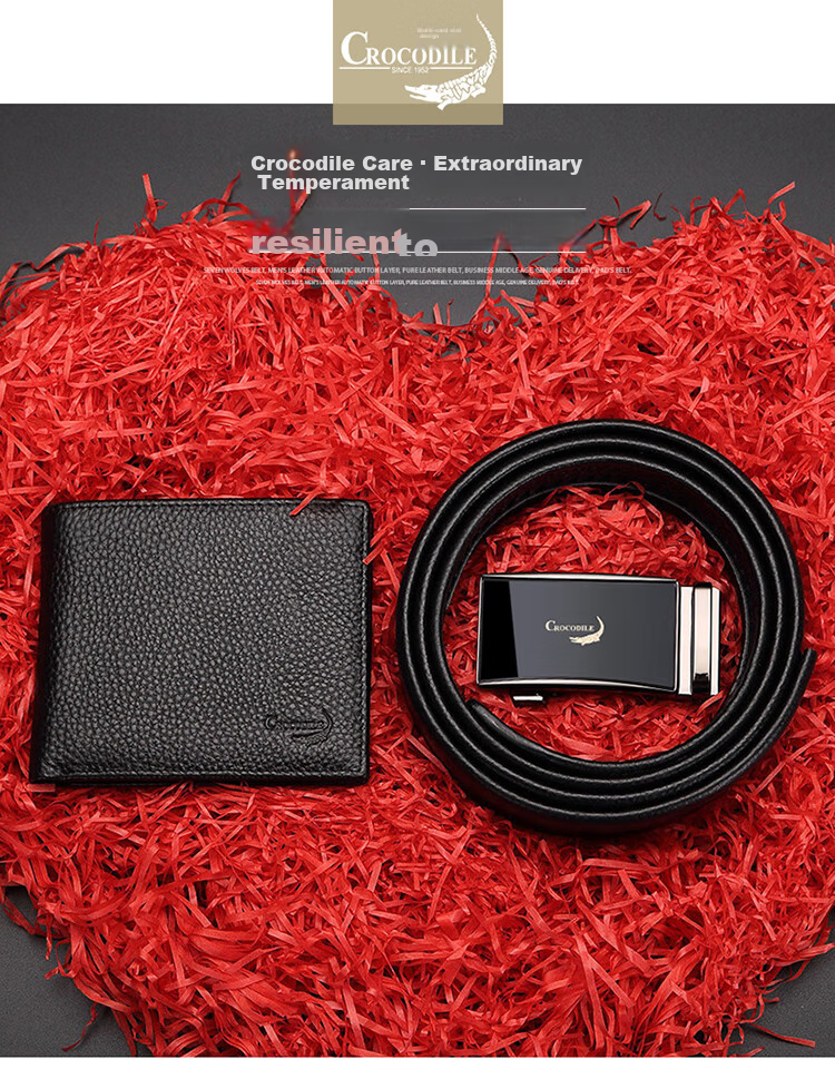 CROCODILE Men's Top-Grain Leather Business Automatic Buckle Belt + Wallet Gift Box, Birthday Gift for Men, 12869 1