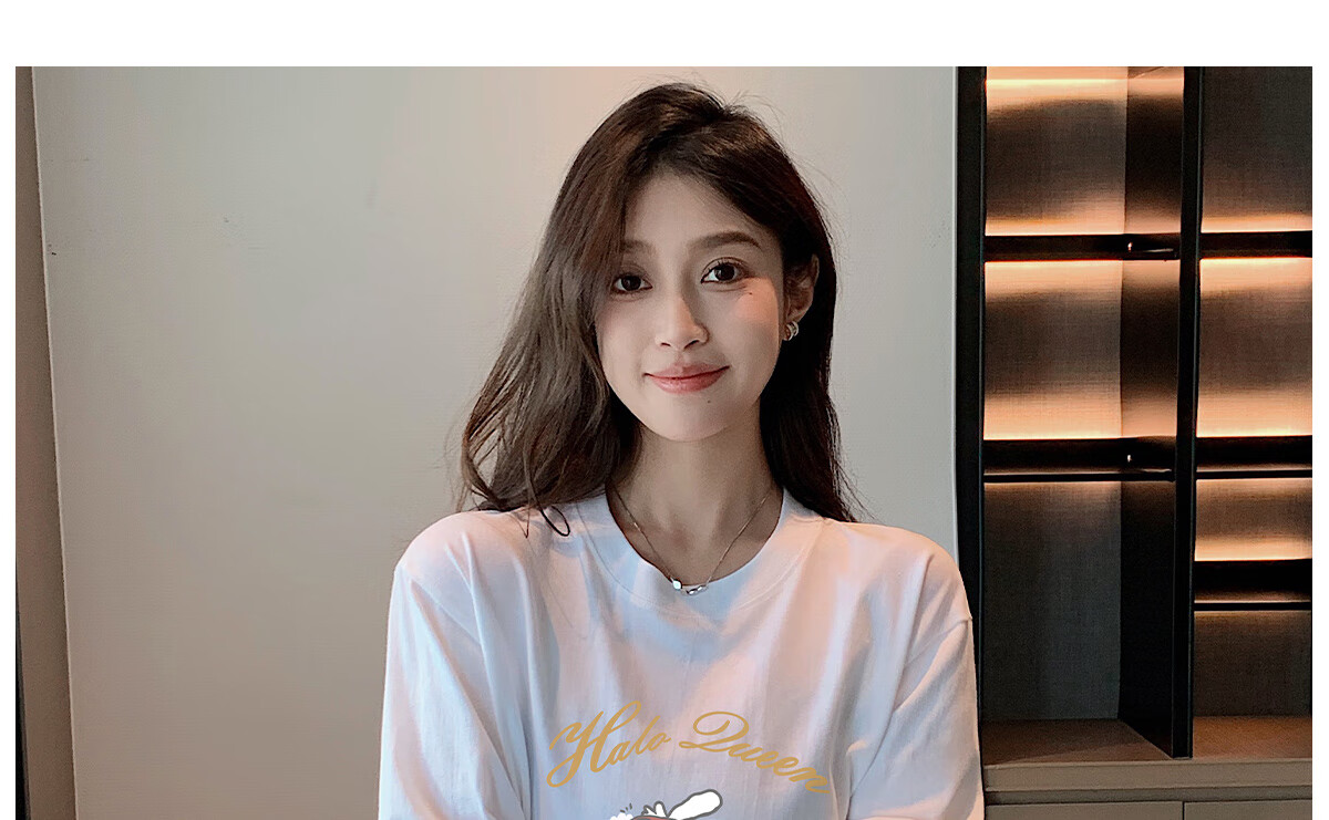 Halo Queen Women's Summer Short-Sleeve Round Neck T-Shirt, Cute Rabbit Print T-Shirt, Loose-Fitting Slimming Top, Women's H143T1417 44