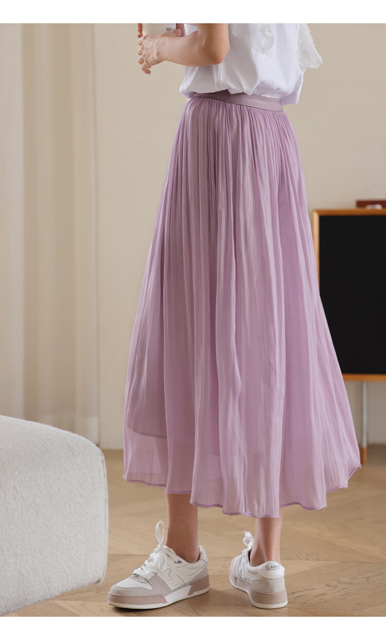 Dme [Flowing Light Pleated Skirt] Spring Style, Internet Celebrity-Inspired Elastic Waist Flowing Pleated Umbrella Skirt for Wome 8