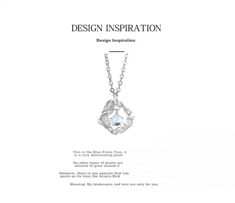 Zhoubaifu Blue Eucalyptus And Bird Silver Necklace for Women, 2026 New Light Luxury Collarbone Chain Pendant, Birthday Gift for Girls 2