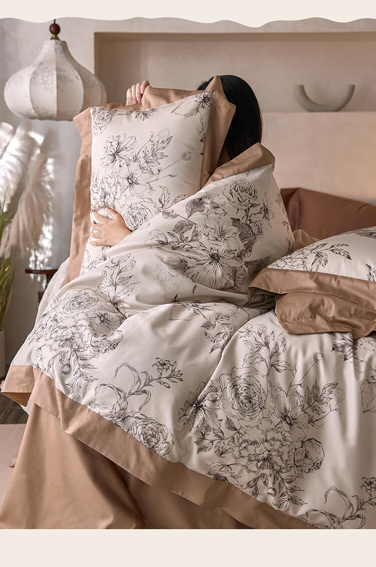 Dohia Home Textiles, Pure Cotton Four-Piece Bedding Set, 50s Light Luxury Pure Cotton Winter Thickened Warm French-Style Bedsheet And Duvet Cover Set, for 1.8m Bed, 229*230cm Wide Edge Style 3