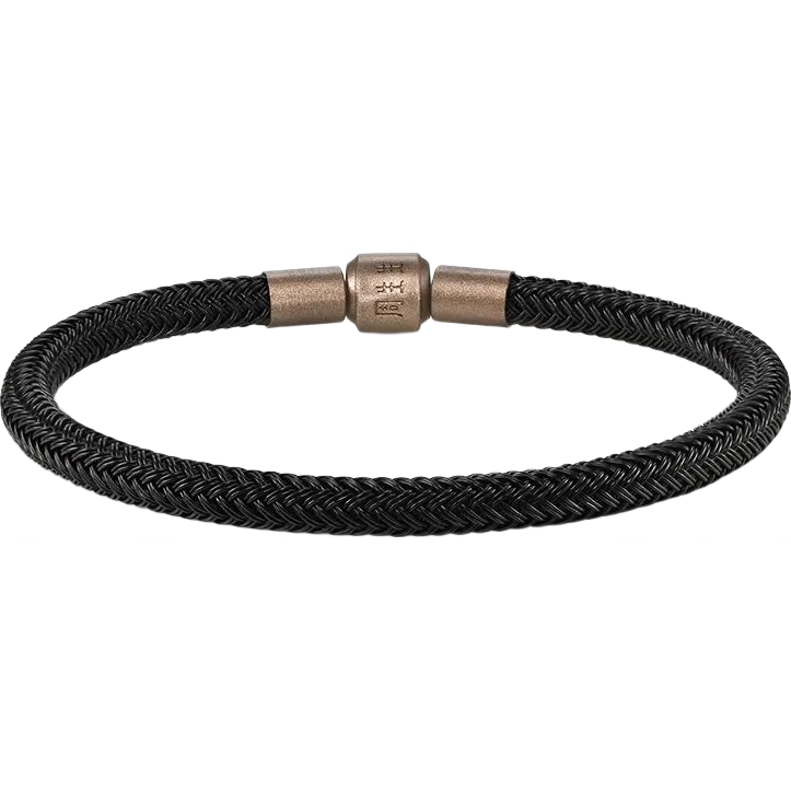 CHOW SANG SANG 【Thick Rope】Charme Stainless Steel Rope Bead with Cord 5mm Large Black Lucky Bead Bracelet DD21
