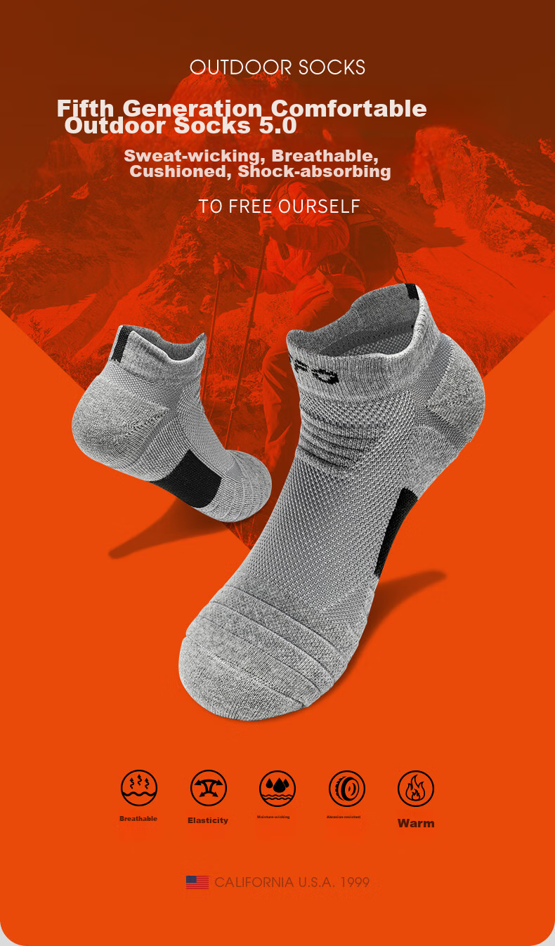 TFO Competition-Grade Outdoor Socks, Sports Socks Breathable Wear-Resistant Running Hiking Socks 2222104 Men's Black 2