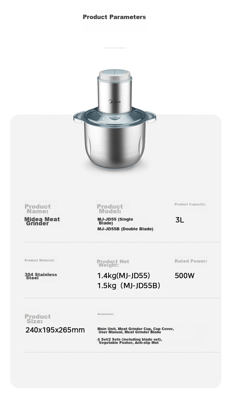 Midea Meat Grinder JD Self-Operated Home Use Large Capacity 5L High Power 1000W Pure Copper Motor Multifunction Commercial Electric Meat and Vegetable Grinder 90R03 25