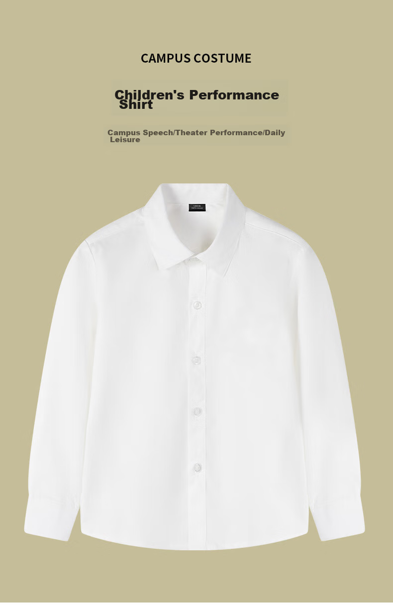 Yinuofang Children's White Long-Sleeve Shirt, Performance Costume, Undershirt for Boys, Shirt: White Long Sleeve, 120CM 1