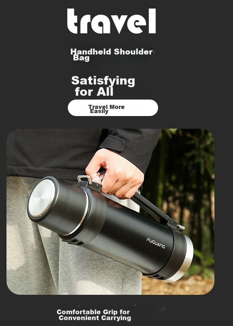 Fuguang Insulated Bottle, Stainless Steel Large Capacity Thermos, Car-Mounted Vacuum Outdoor Travel Kettle, Hot Water Bottle, Thermos Cup, 2000ML 7